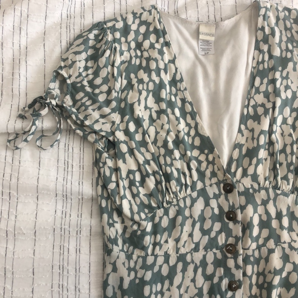 L*Space Green & Cream Patterned Button Up Dress - image 1